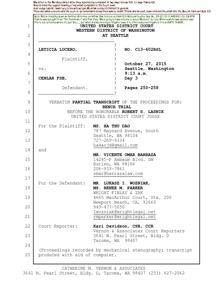 Court Transcript - and Reply Bar Assn Protects Dirty Wright Finlay ...