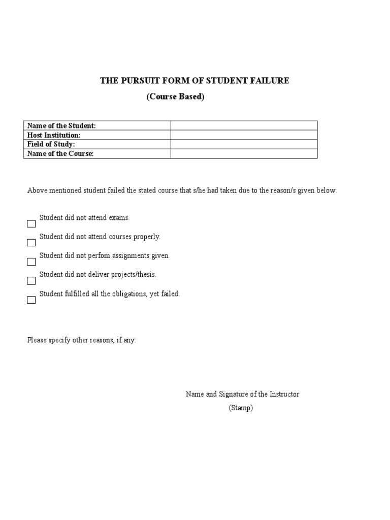 The Pursuit Form of Student Failure (Course Based) | PDF