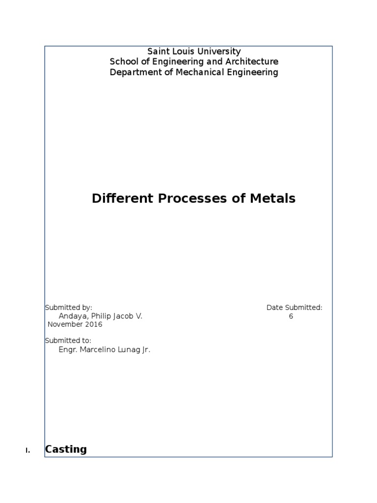 Different Processes of Metals | PDF | Casting (Metalworking) | Forging