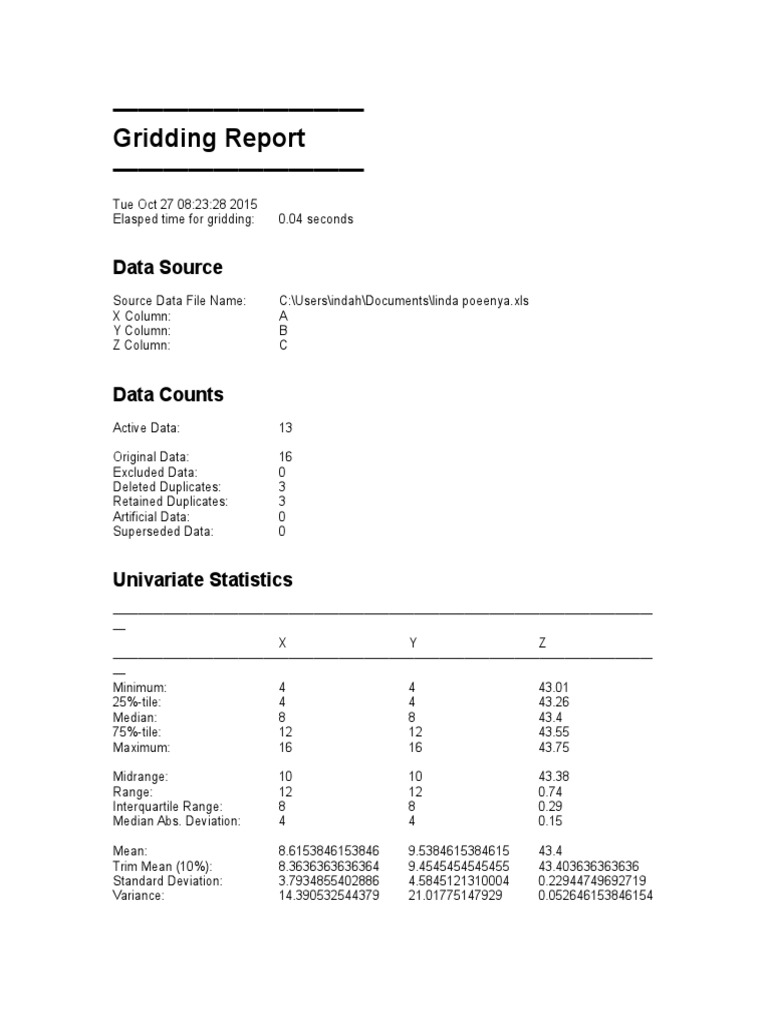 Gridding Report and Statistical Analysis | PDF