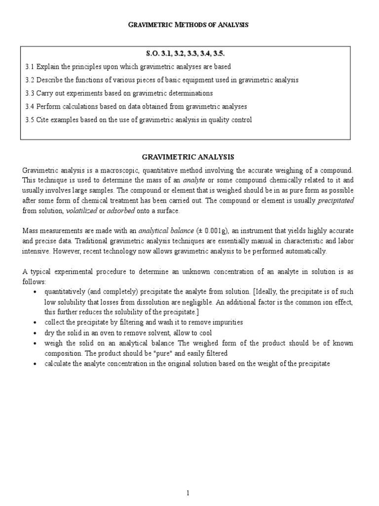 Gravimetric Methods Notes Pdf Precipitation Chemistry Solubility