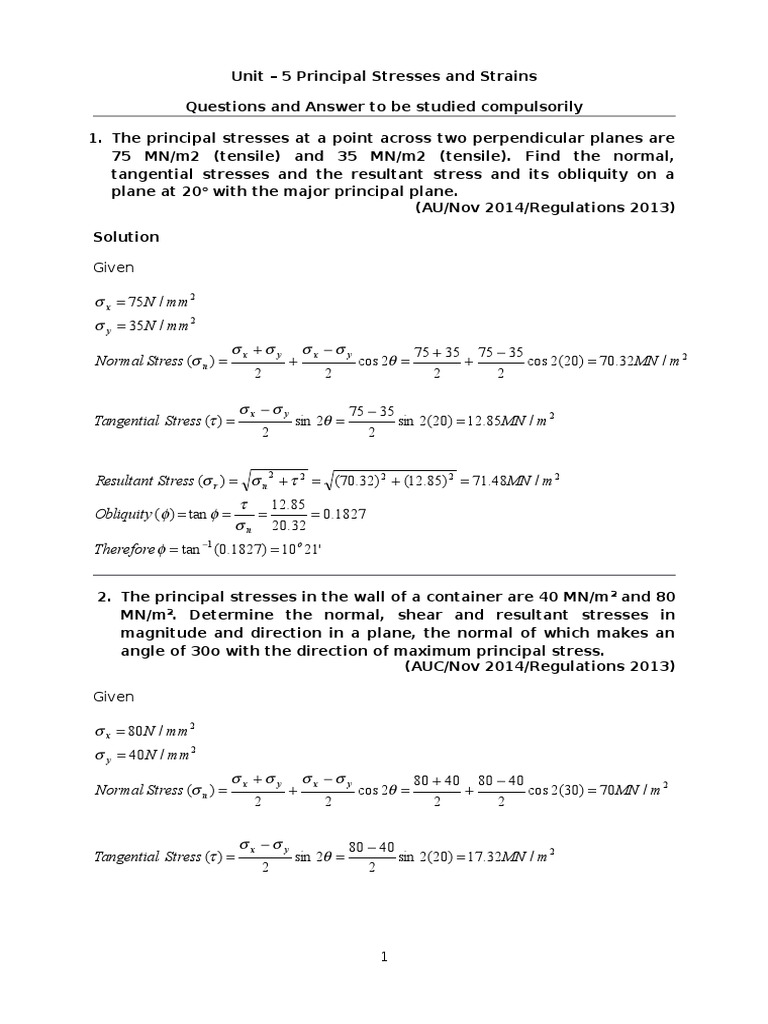 Principal Stresses and Strains Analysis | PDF | Science & Mathematics