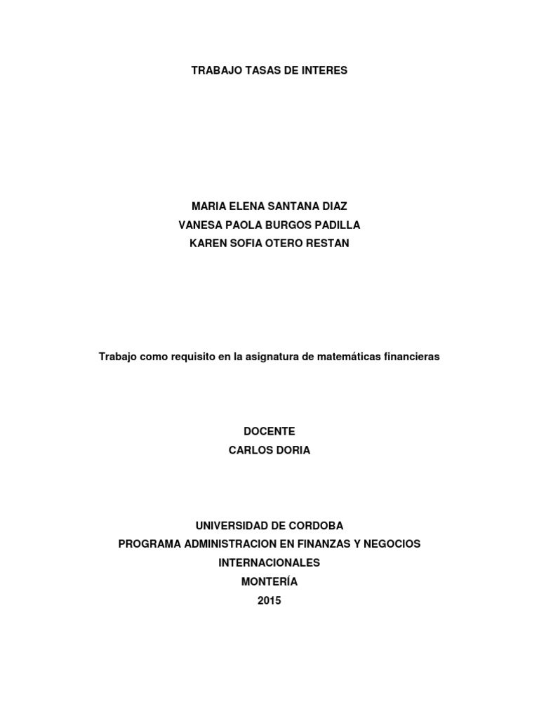Tasas de Interés - Trabajo Matematica Financiera | PDF | Interés ...