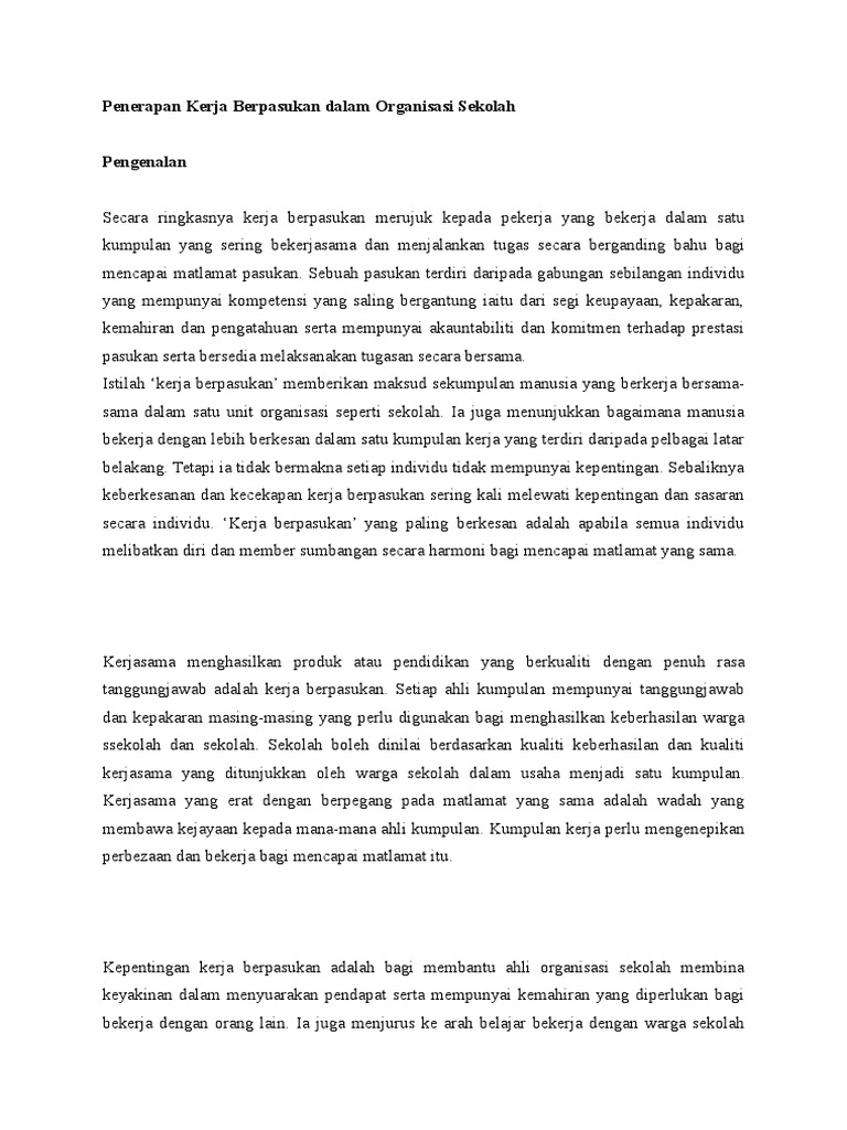 Penerapan Kerja Berpasukan Dalam Organisasi Sekolah Pdf