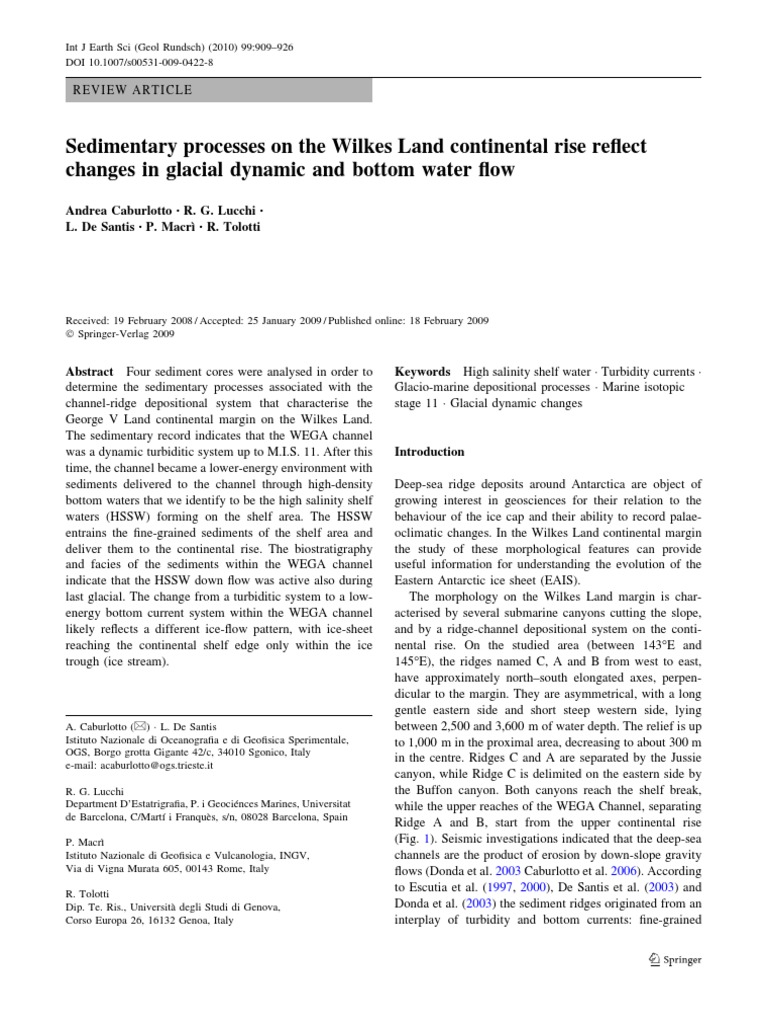 Sedimentary Processes On The Wilkes Land Continental Rise | PDF ...