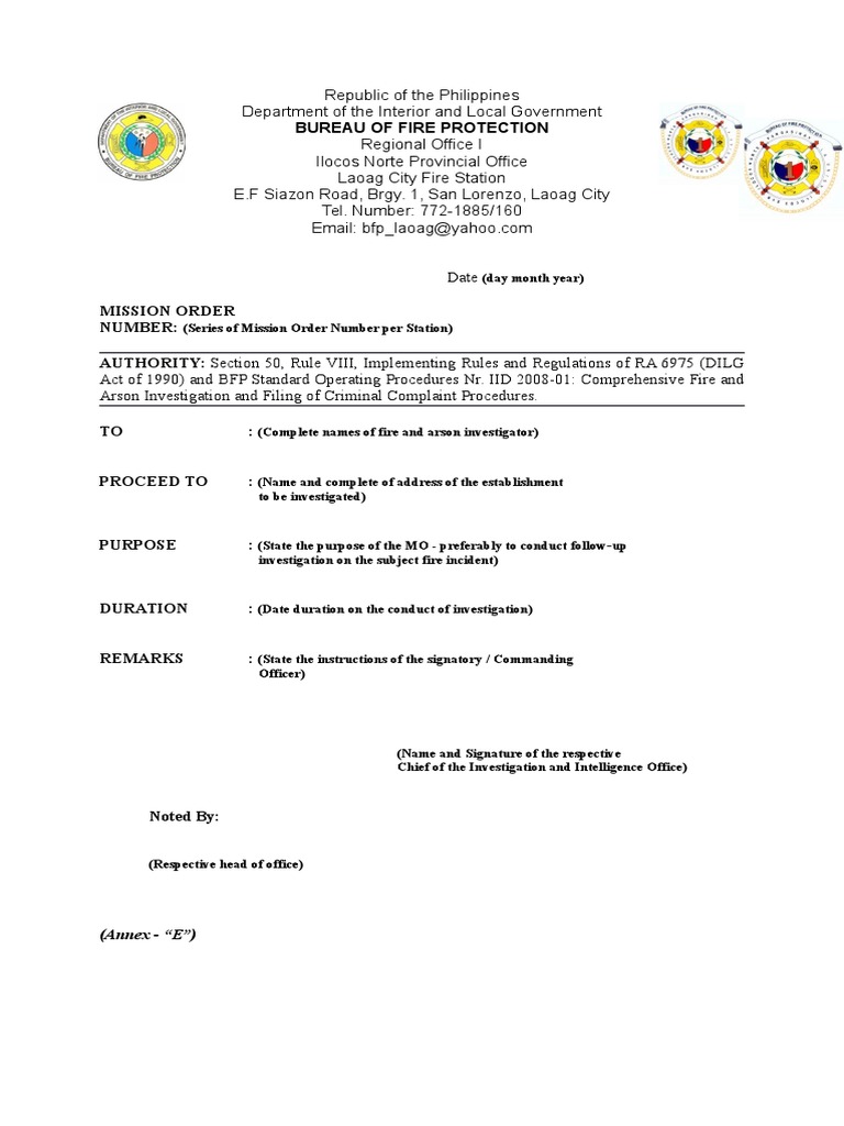 Mission Order for Fire Investigation | PDF