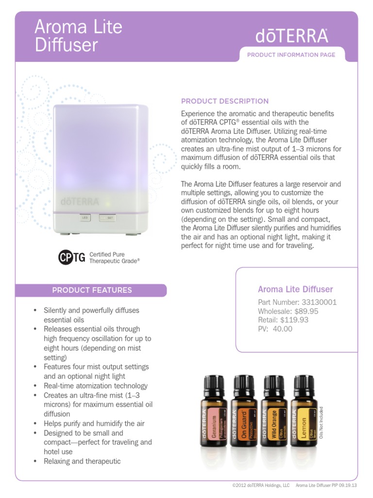 Aroma Lite Diffuser Product Information Page Applied And