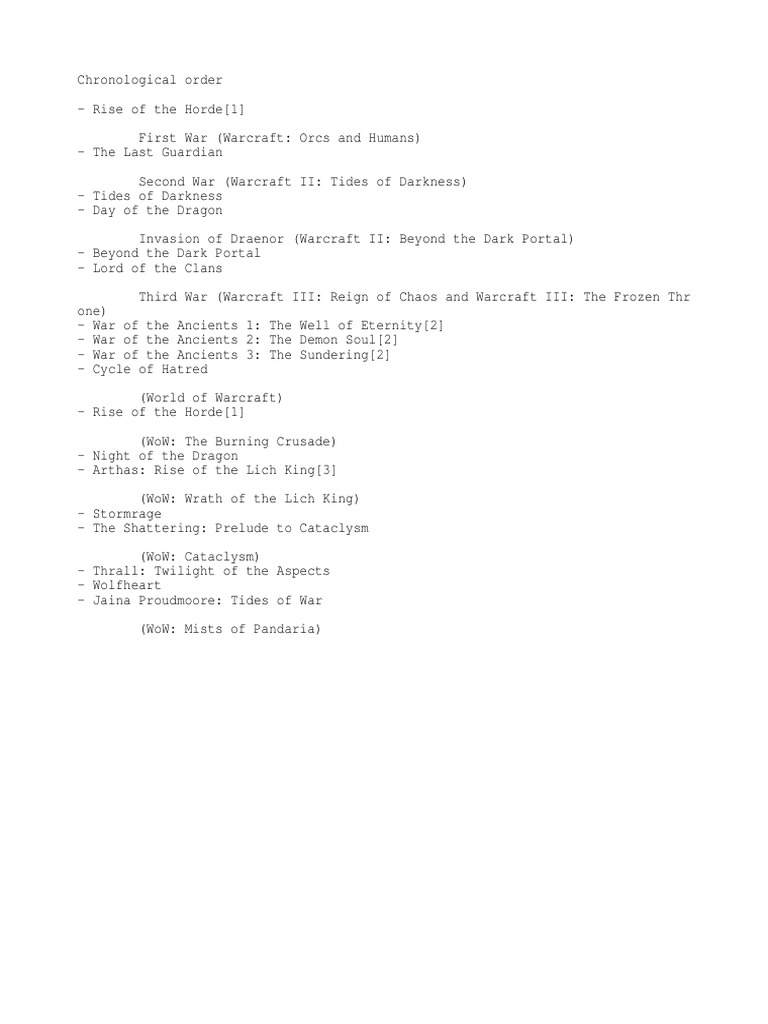 Warcraft Novel Guide Chronological Order | PDF