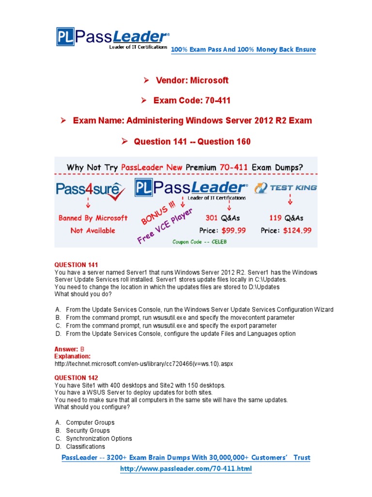 (PassLeader) Microsoft 70-411 301q Exam Dumps (PDF) (141-160) | PDF ...
