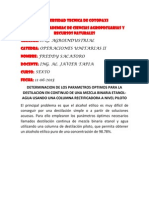 Sacatoro_601_iaid_ii_determinacion de Los Parametros Optimos Para La Destilacion en Continuo de Una Mezcla Binaria Etanol-Agua Usando Una Columna Rectificadora a Nivel Piloto