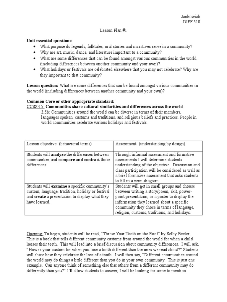 tiered lesson plan Holidays Traditions