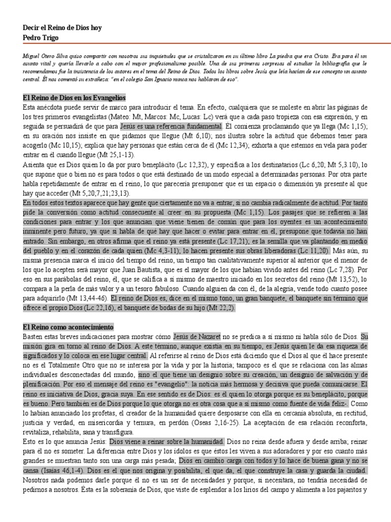 El Reino de Dios en los Evangelios | PDF