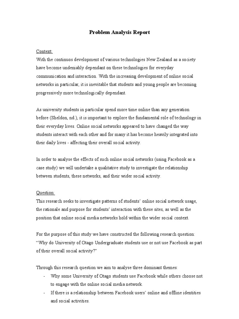 Problem Analysis Report | PDF | Qualitative Research | Social Media