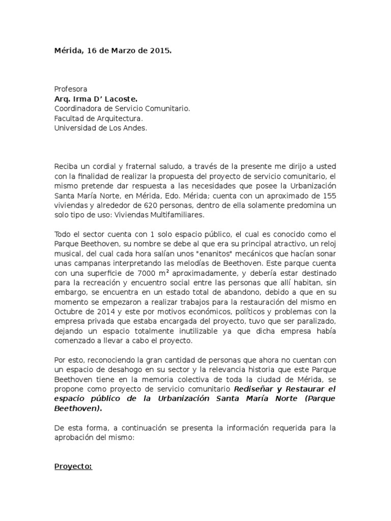 Carta Servicio Comunitario