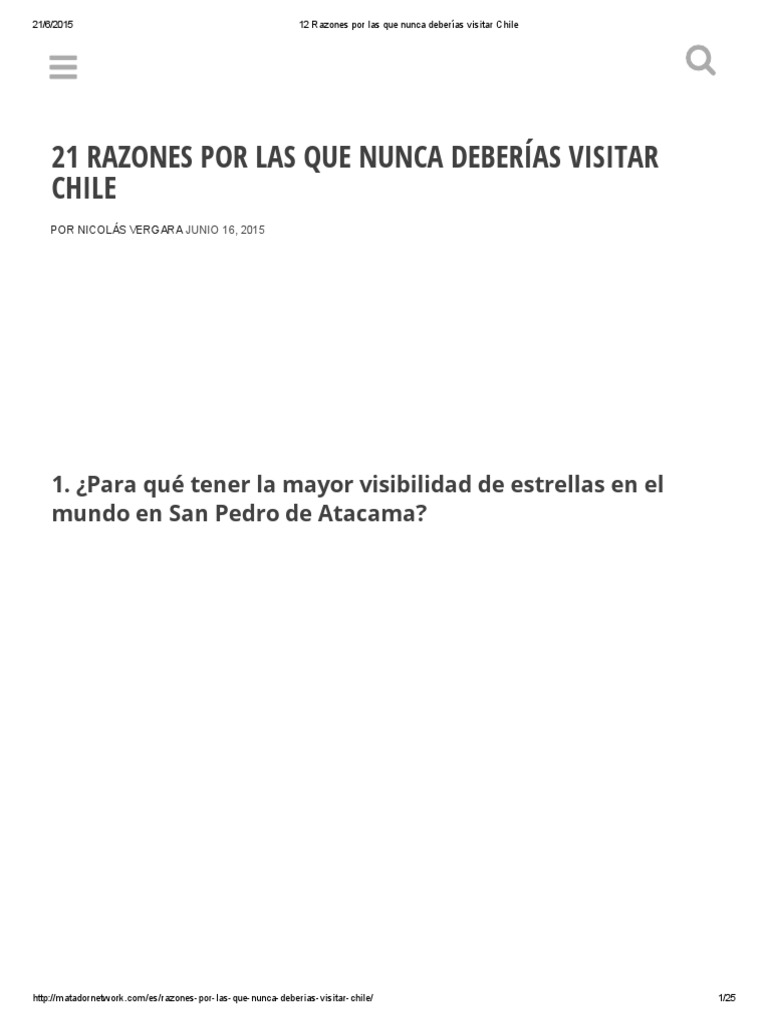 12 Razones Por Las Que Nunca Deberías Visitar Chile | PDF | Chile ...
