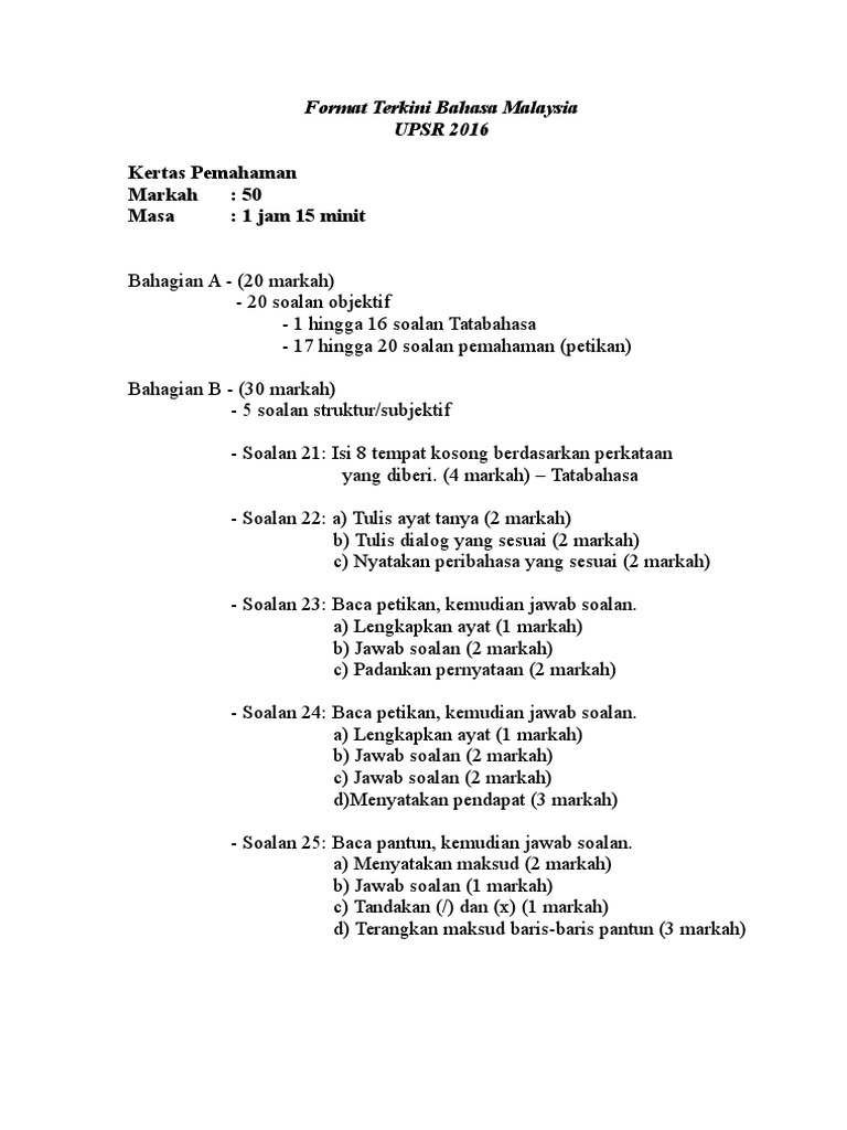 Format Terkini Bahasa Malaysia