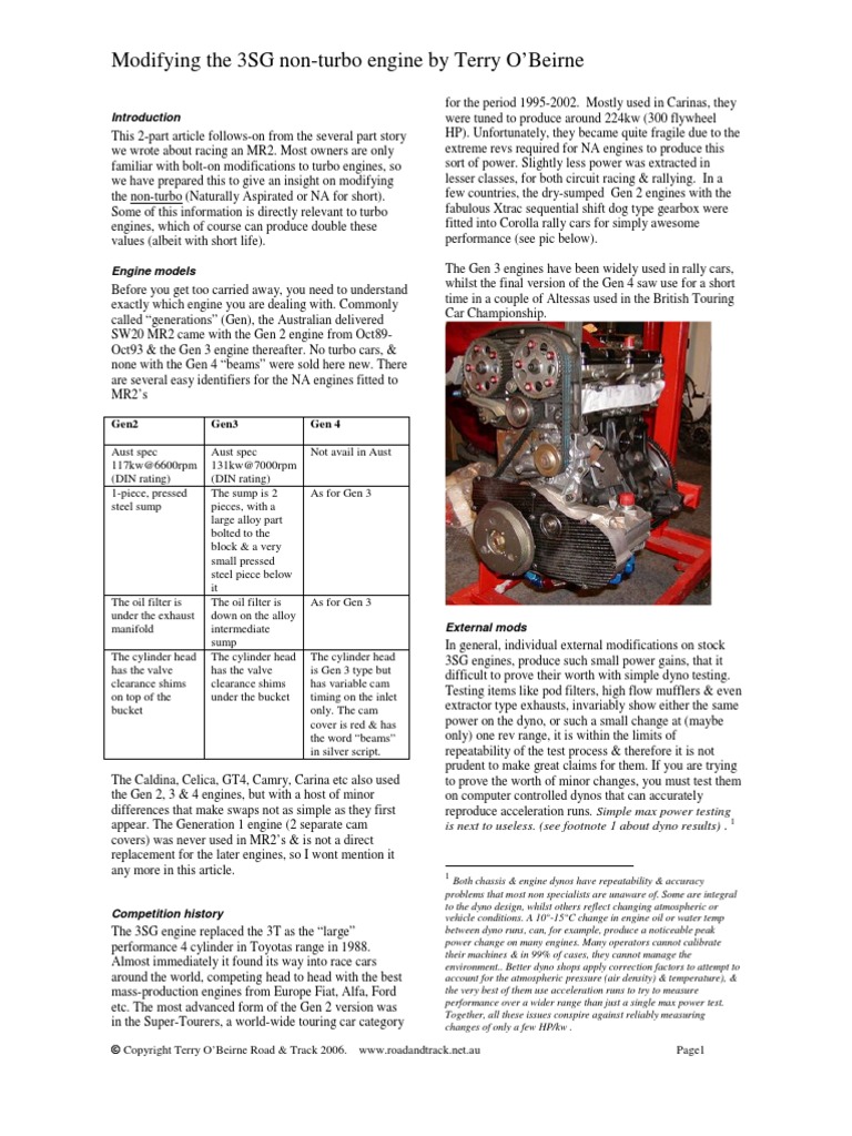 Modifying The 3SG Non-Turbo Engine | PDF | Motor Oil | Engine Technology