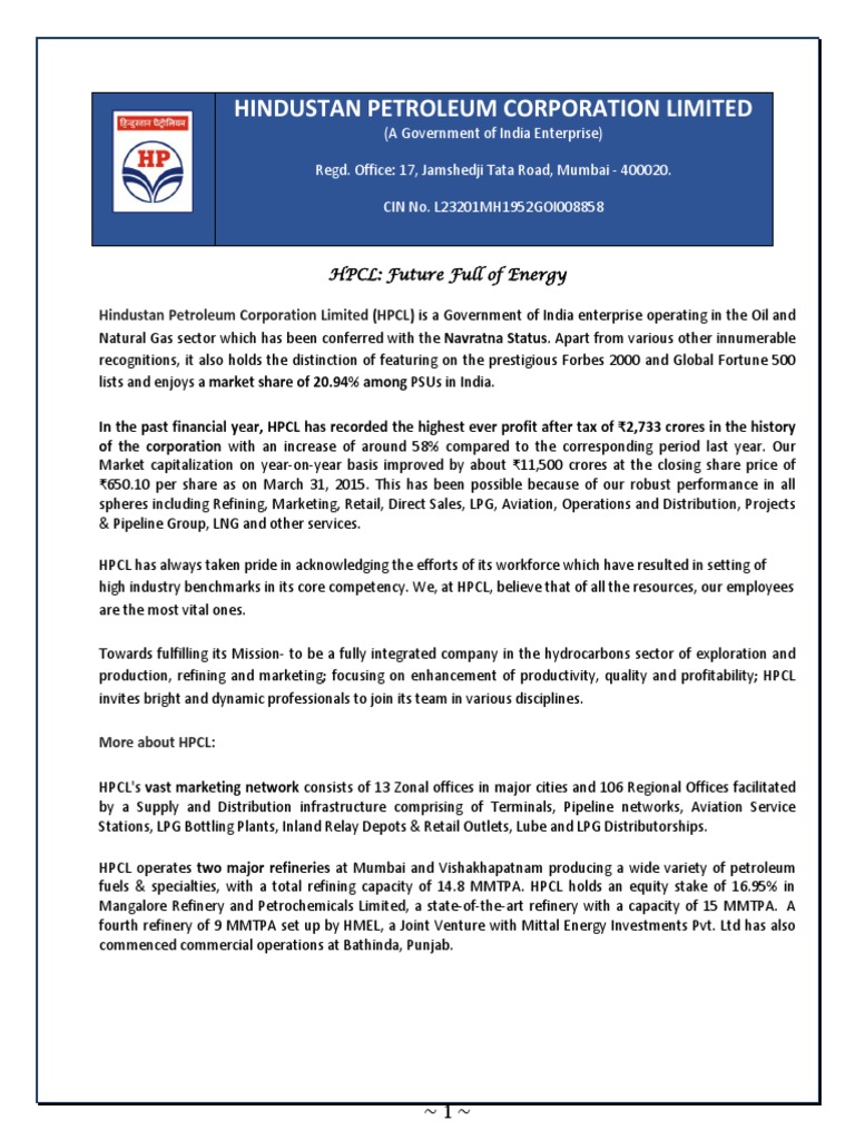 Hindustan Petroleum Corporation Limited (HPCL) | PDF | Business