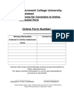 Government College University Faisalabad: Proforma For Correction in Online Admission Form