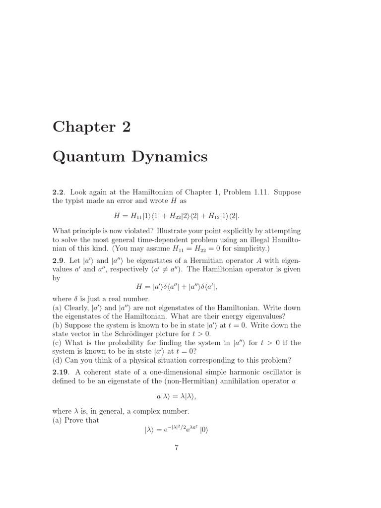 Quantum Dynamics and Hamiltonians Explained | PDF | Science ...