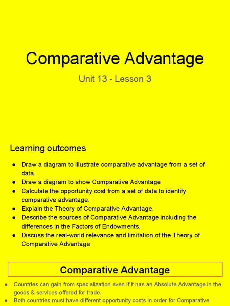 Unit 13 Lesson 3 Comparative Advantage Comparative Advantage 