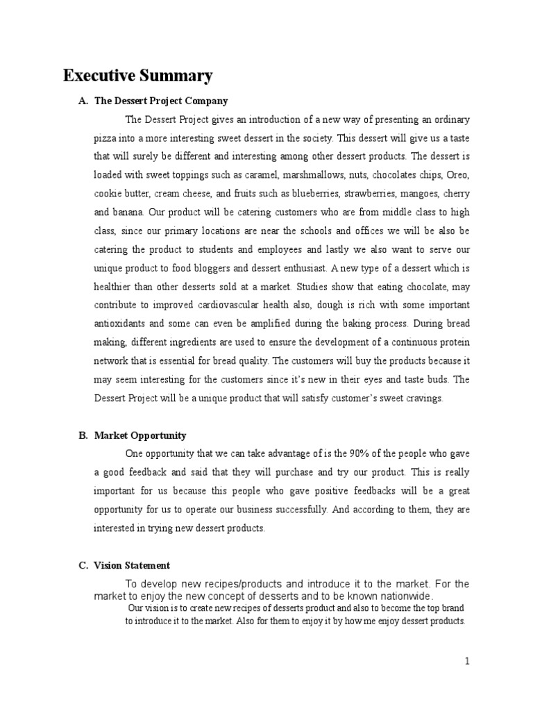 Dessert Business Plan Sales Dieting