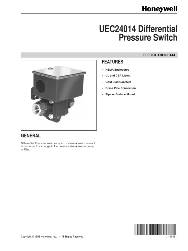 Differential Pressure Switch Honeywell PDF Switch Pressure