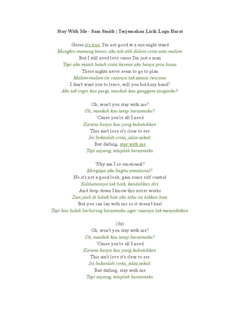 Lirik Lagu Stay With Me Dan Artinya Kita