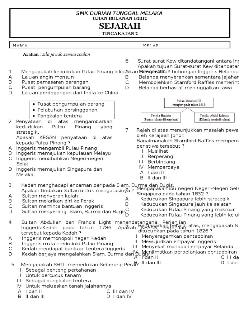 SOALAN SEJARAH TINGKATAN 2