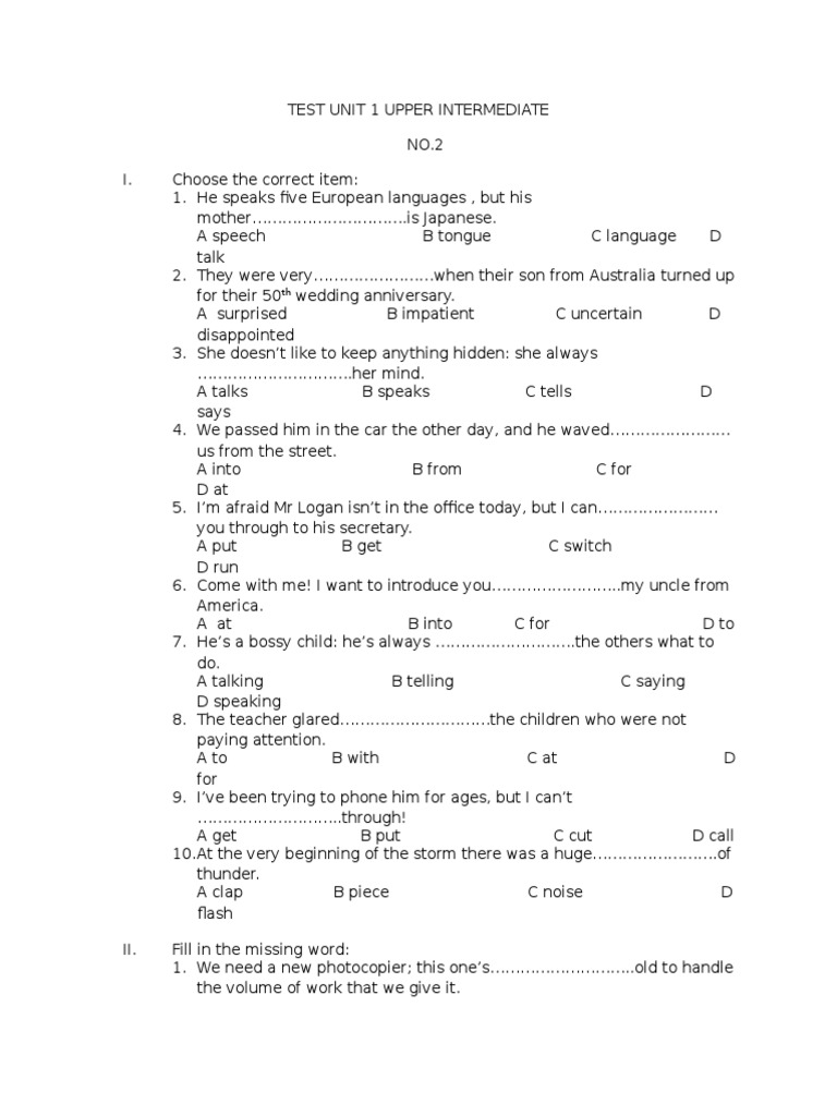 Upper Intermediate Unit 1 Test | PDF | Language Arts & Discipline