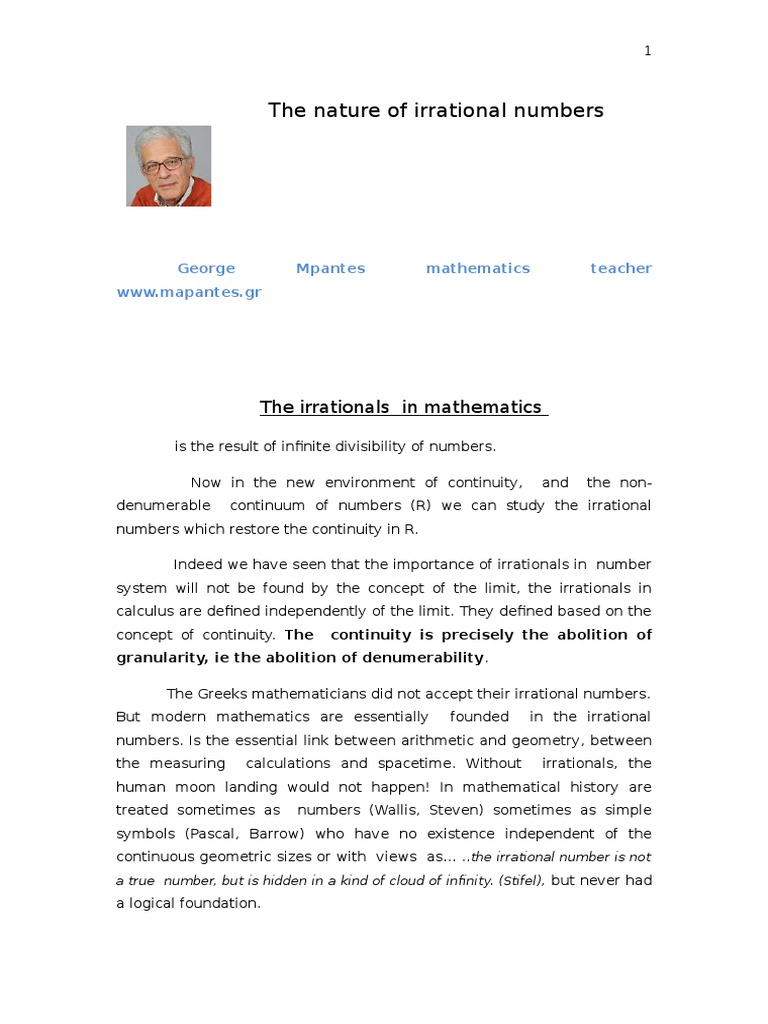 The Nature of Irrational Numbers PDF Pi Rational Number