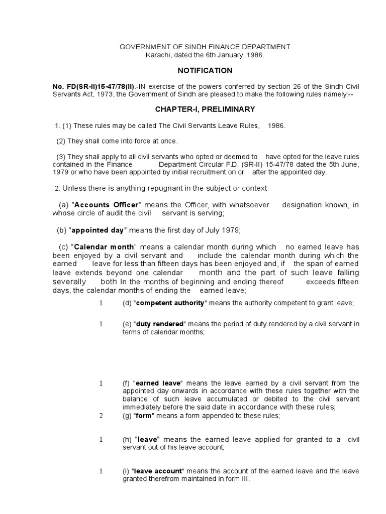 Civil Servants Leave Rules, 1986 PDF Debits And Credits Pension