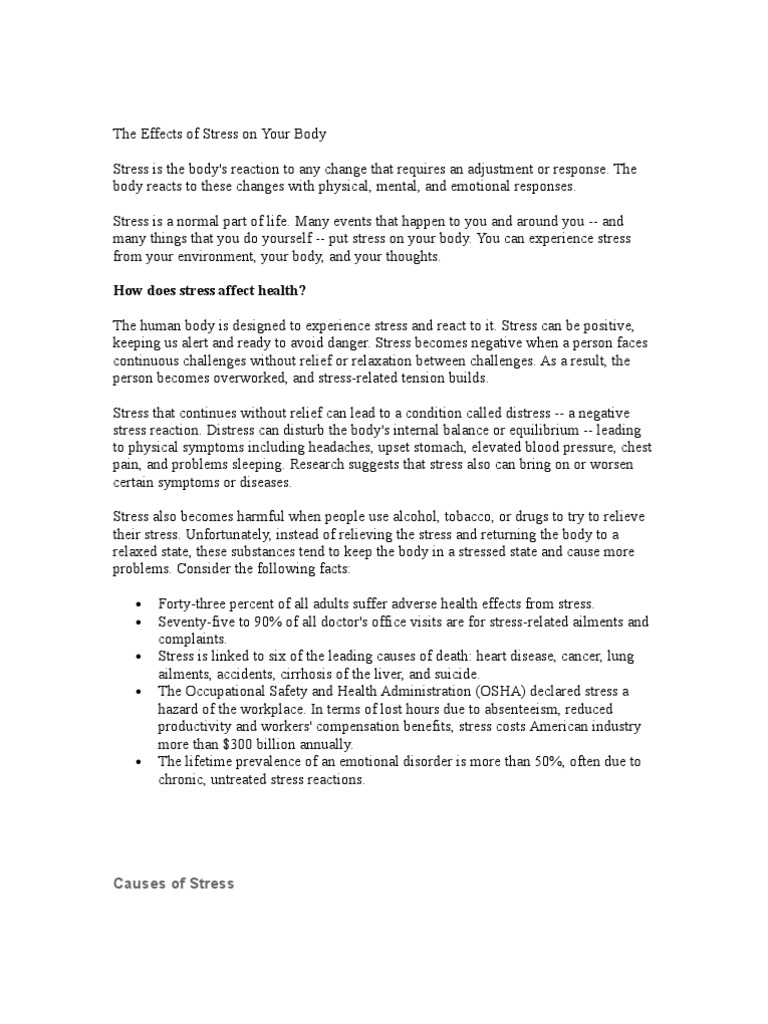 Impact of Stress on Health and Body | PDF | Stress (Biology) | Immune ...