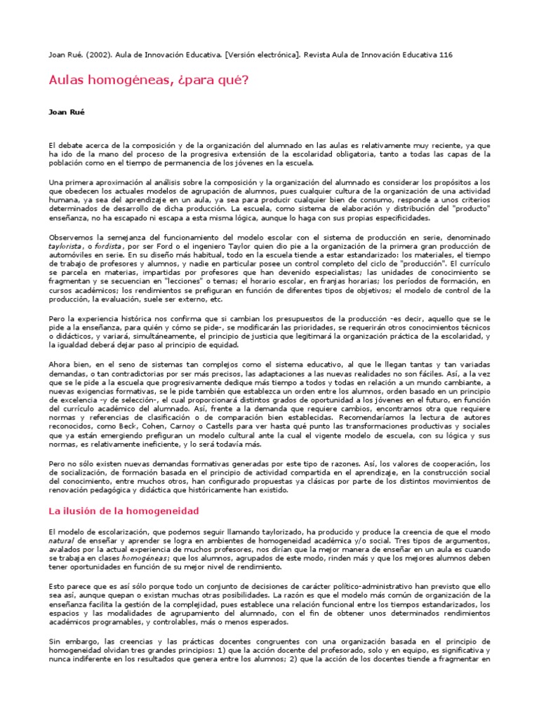 Aulas Homogéneas: ¿Eficiencia o Ilusión? | PDF | Desigualdad social ...