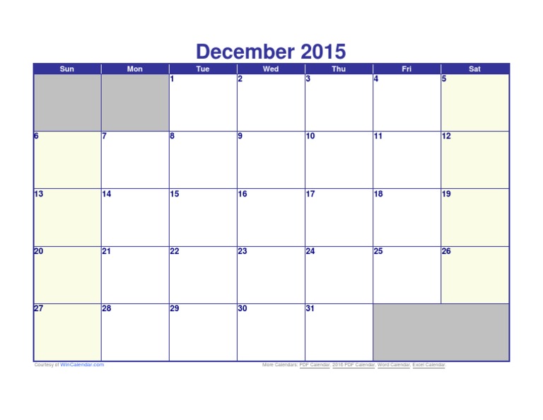 December 2015 Calendar Template | PDF | Career & Growth