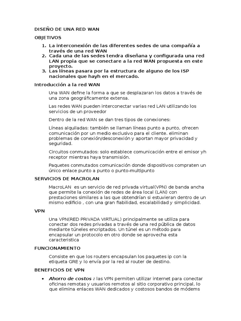 Diseño y Beneficios de Redes WAN | PDF | Red de área amplia | Red ...