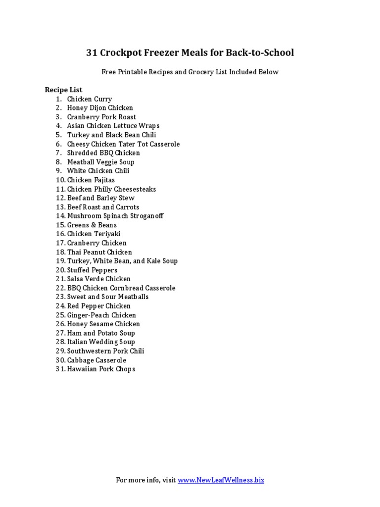 31 Crockpot Freezer Meals For Back To School | Download Free PDF | Slow