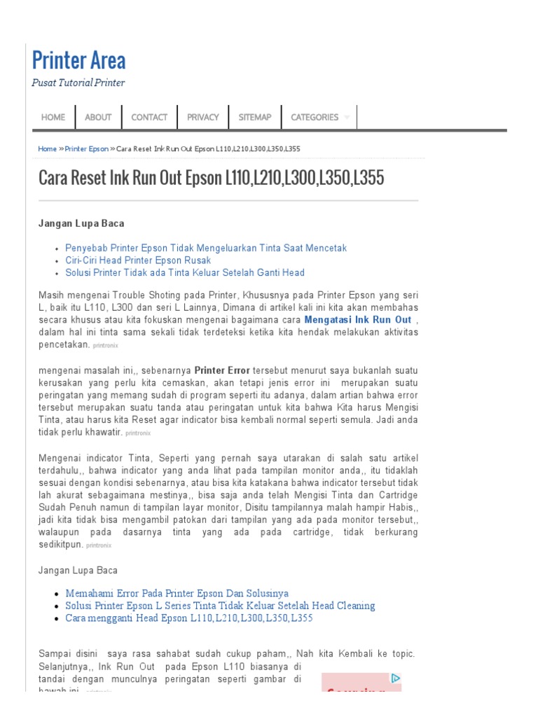 Cara Reset Ink Run Out Epson L110, L210, L300, L350, L355 - Printer ...