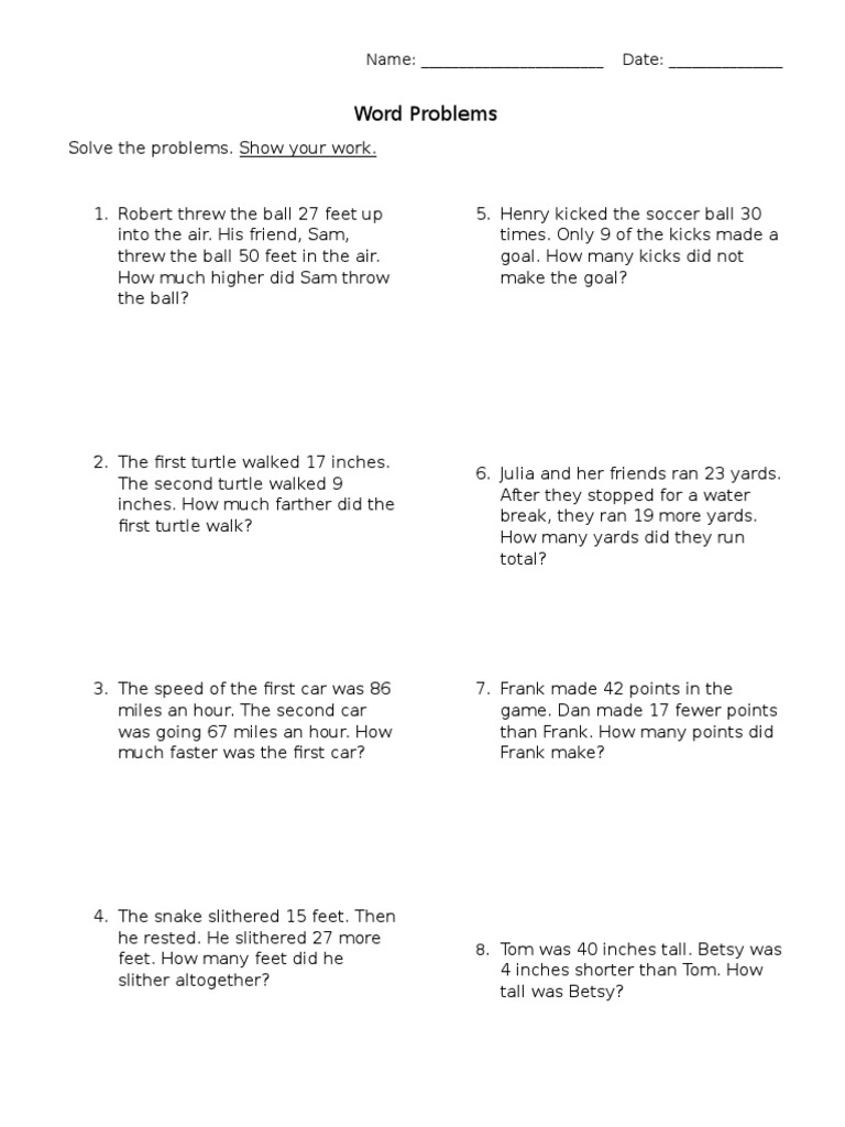Word Problems Measurement | PDF