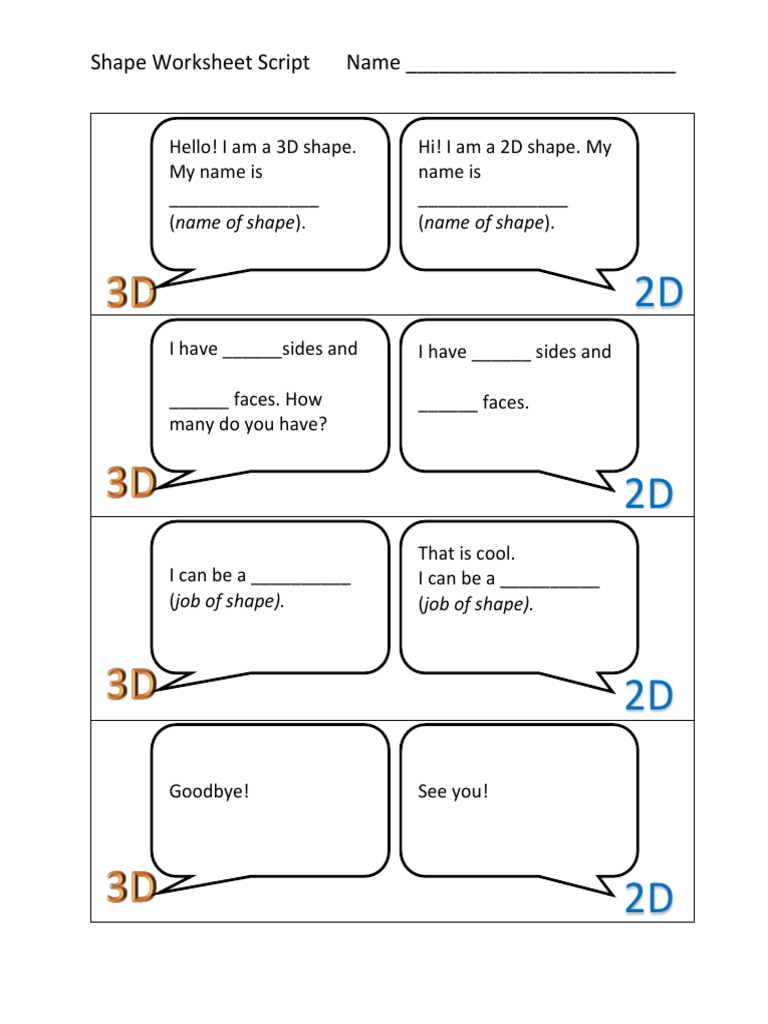 2D and 3D Shape Worksheet Script | PDF