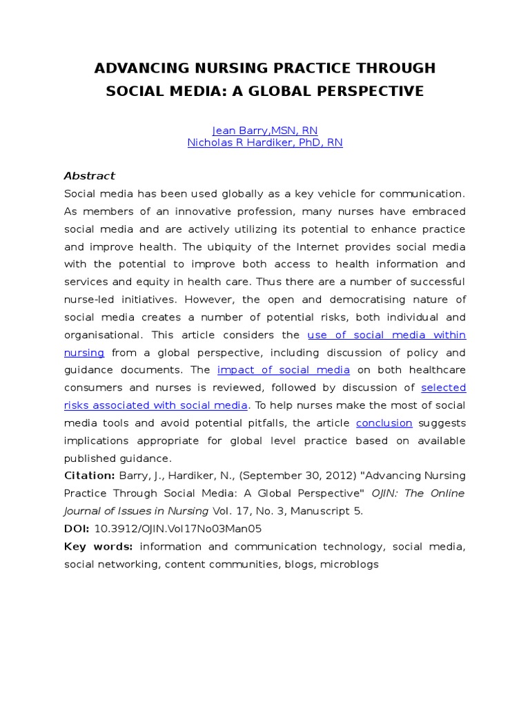 nursing research articles on social media