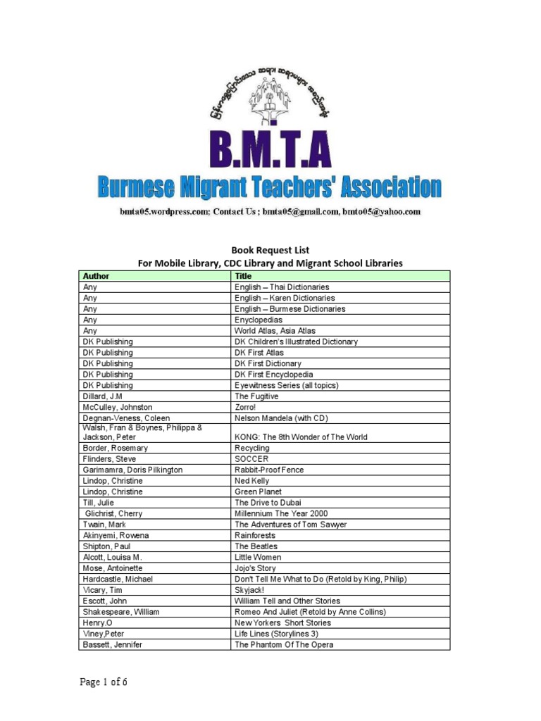 Book Request List From BMTA | PDF | Dr. Seuss