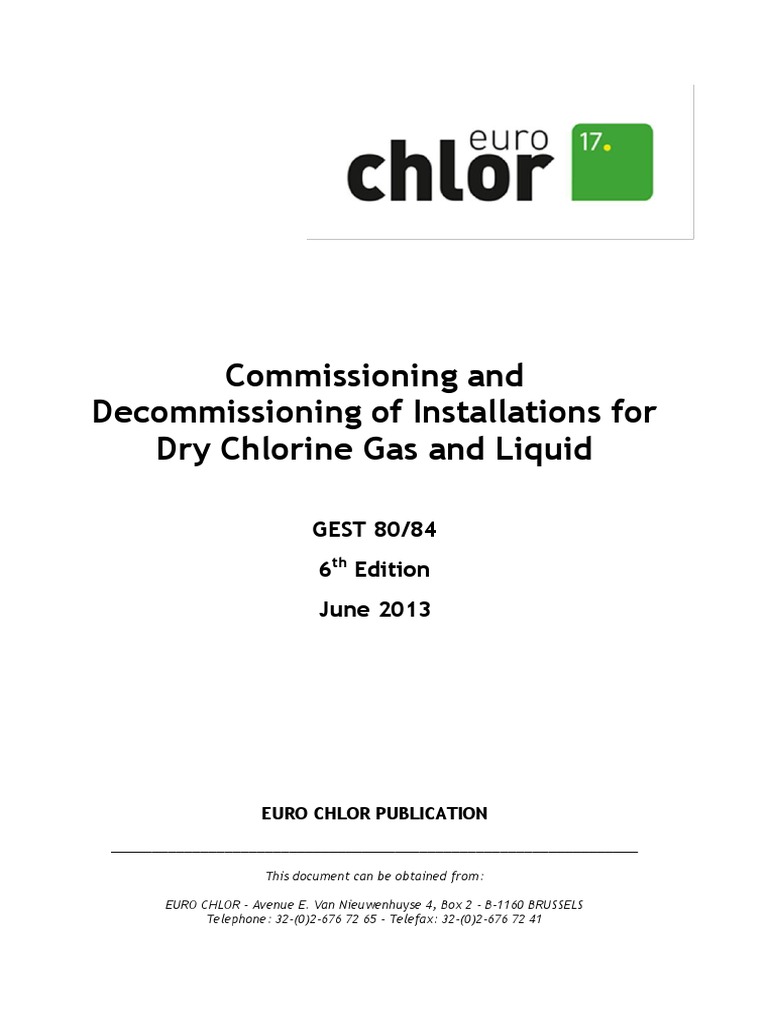 Commissioning Dry Chlorine Installations | PDF | Leak | Chlorine
