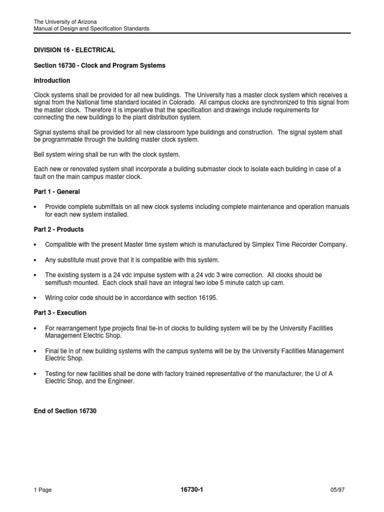 University of Arizona Clock System Standards | PDF | Technology ...