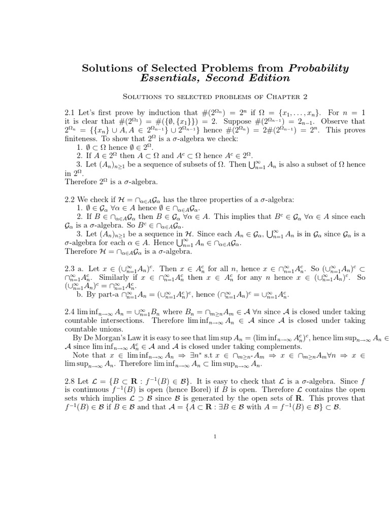 Solutions to Probability Essentials Problems | PDF
