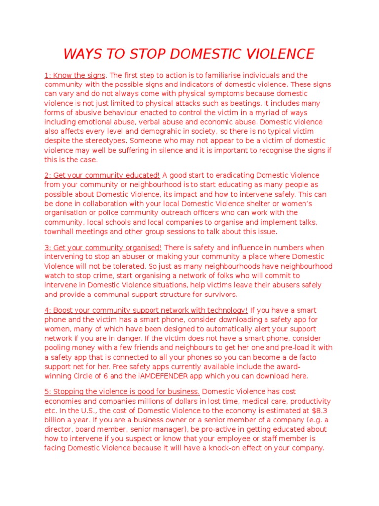 Ways To Stop Domestic Violence | PDF | Domestic Violence | Violence