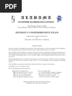 Division I Comprehensive Exam: First Round: March 31, 2007 Second Round: April 21, 2007 at The University of Alabama