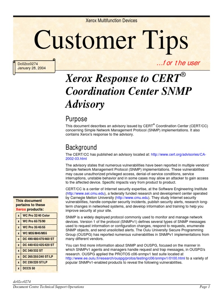 Xerox Customer Tips PDF Vulnerability Computer Security