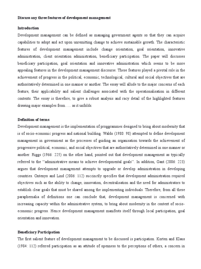 Three Features of Development Management | PDF | Goal | International ...