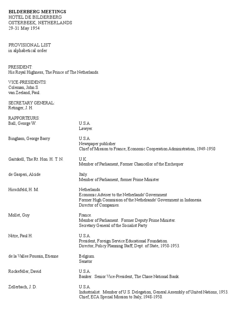 1954 2010 Bilderberg Meetings Participant List | PDF | History